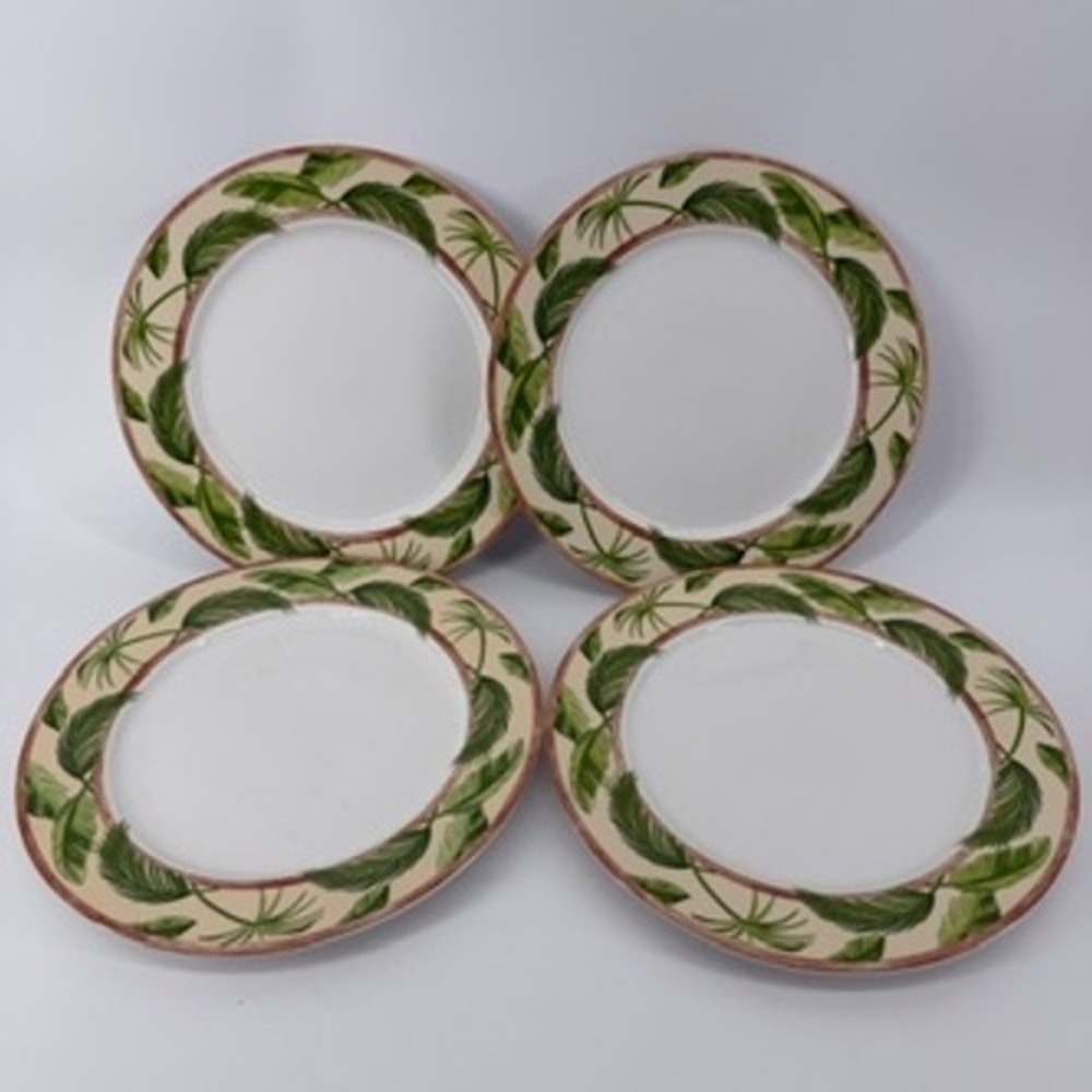 American Atelier At Home Monkey Tropical Palm Leaf Porcelain Plates Set of 4